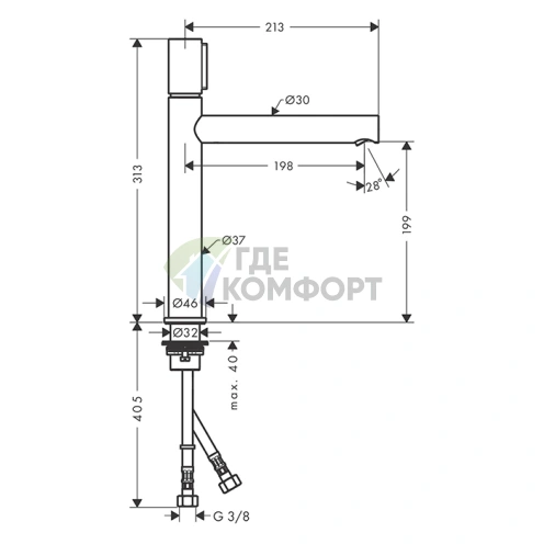 Смеситель для раковины AX Uno 200 Select в цвете шлифованная медь (45013950) - фото 2