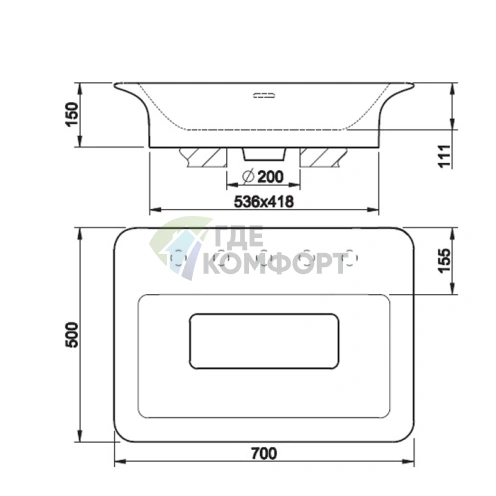 Подвесная раковина Gessi iSpa 70x50 см, матовый белый, с 5 отверстиями и комплектом слив-перелив - фото 2