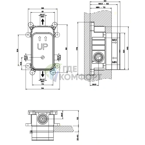 Gessi Смеситель скрытого монтажа с двумя выходами для элегантного дизайна ванной (44673#031) - фото 2