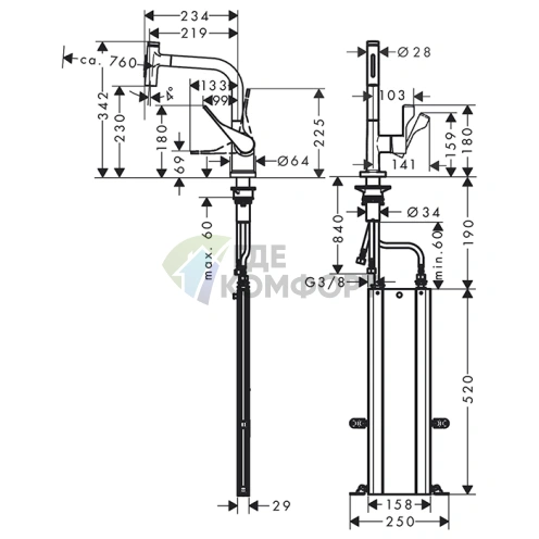 Кухонный смеситель AX Citterio с выдвижным изливом в цвете шлифованная бронза (39862140) - фото 2