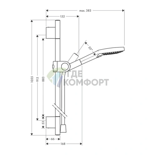 Душевой гарнитур AX Uno с ручным душем 3 режима, штангой и держателем (хром) (27987000) - фото 2