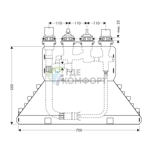 Скрытая часть AX MyEdition для смесителя на борт ванны (4 отверстия) (15482180) - фото 2