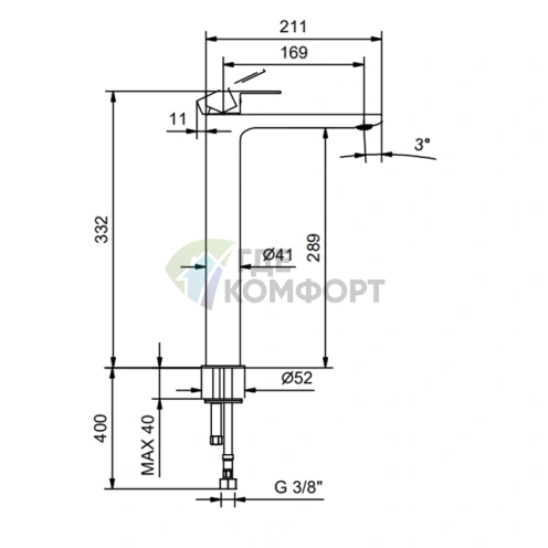 Смеситель Fantini MYO для раковины с высоким изливом, черный матовый (61 13 V606WF) - фото 2