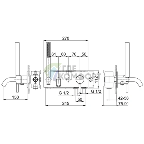 Встраиваемый смеситель для ванны Fantini Cafe/Nostromo с коротким изливом, два источника, хром (50 02 E320B) - фото 2