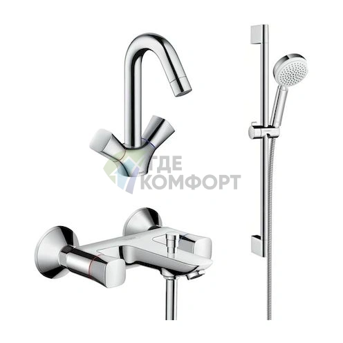 Комплект Hansgrohe Logis: смеситель для ванны с душем, смеситель для раковины и душевая стойка - фото 1