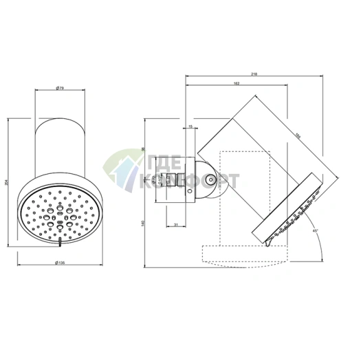 Gessi Spotwater — идеальная настенная душевая головка с регулируемым углом и 3 режимами (Steel Brushed) (57249#239) - фото 2