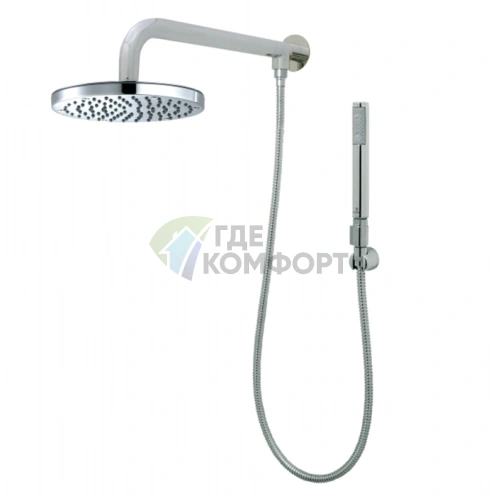 Комплект для душа Bossini Oki: верхний душ 200 мм и ручной душ с настенным держателем, хром (H93405G.030) - фото 1