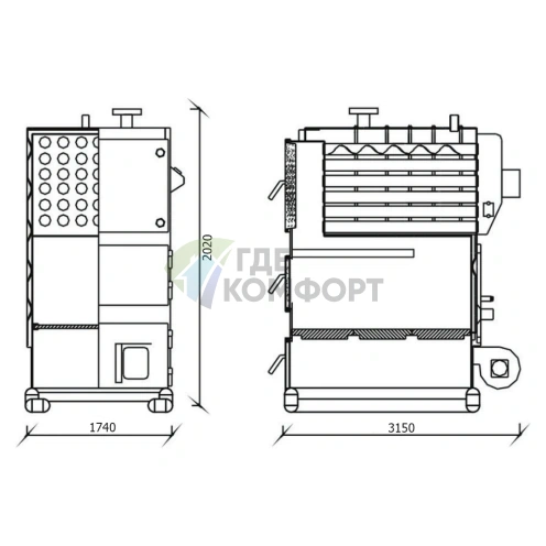 Твердотопливный напольный одноконтурный котел Kentatsu Furst Vulkan Max SR-1000 - фото 2