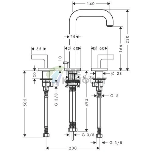 Смеситель для раковины AX Citterio на 3 отверстия, хром (39135000) - фото 2