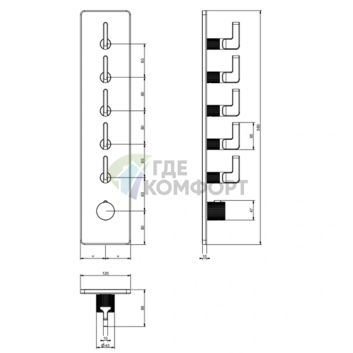 Встраиваемый термостатический смеситель GESSI INCISO на 5 источников, цвет Nero XL (58210#299) - фото 2