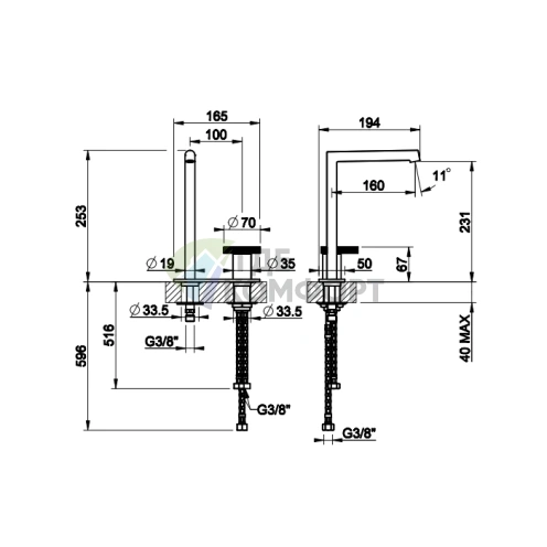 Смеситель для раковины Gessi Anello высокий с длинным изливом, без донного клапана, хром (63316#031) - фото 2