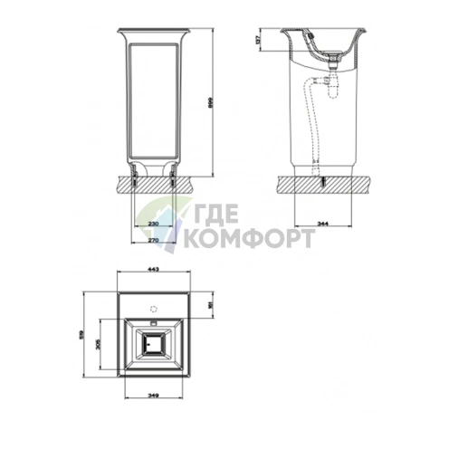 Напольная раковина Gessi Eleganza белая матовая с отверстием под смеситель, переливом, сифоном и донным клапаном - фото 2