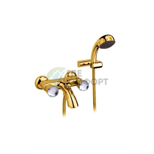 Золотой смеситель для ванны Nicolazzi Cristallo с душем и переключателем (2002GO22) - фото 1
