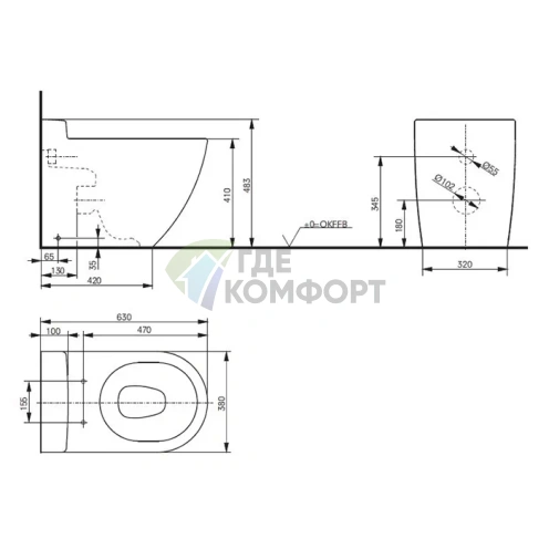 Приставной унитаз TOTO NC CW763PB без крышки-сиденья - фото 3