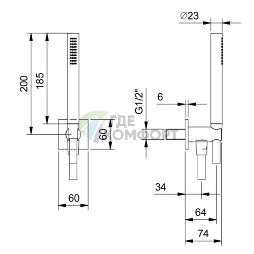 FANTINI MINT Душевой комплект с ручным душем, держателем и шлангом 1500 мм, матовая натуральная сталь (86 93 8116) - фото 2