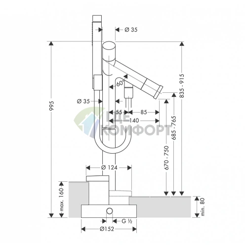 Напольный смеситель для ванны AX Starck с ручным душем и двумя рукоятками, хром (10458000) - фото 2