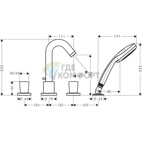 Смеситель Hansgrohe Logis 71314000 для установки на борт ванны - фото 2