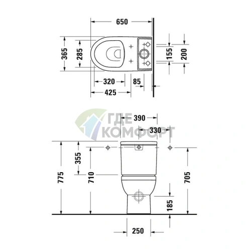 Бачок для унитаза Duravit DuraStyle Basic с двойным смывом 6/3 л, нижнее левое подключение, белый (941100005) - фото 2