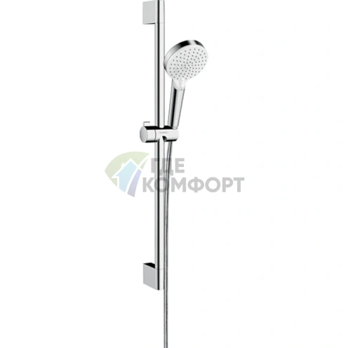Душевой набор HG Crometta Vario Unica: штанга 650 мм, ручной душ с функцией EcoSmart, 2 режима (Rain, IntenseRain), цвет белый/хром (26534400) - фото 1