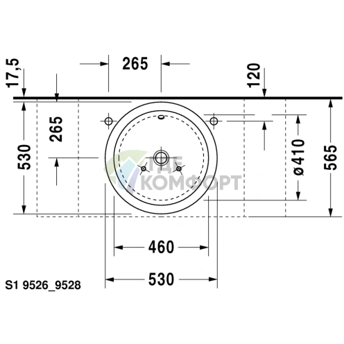 Накладная круглая раковина Duravit 530 мм без отверстия, с переливом, белая (447530000) - фото 2