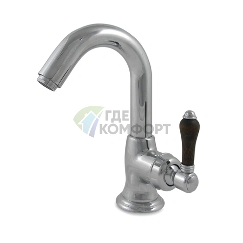 Однорычажный смеситель Nicolazzi Forest для раковины с донным клапаном и деревянной ручкой, хром (3454CR77C) - фото 1