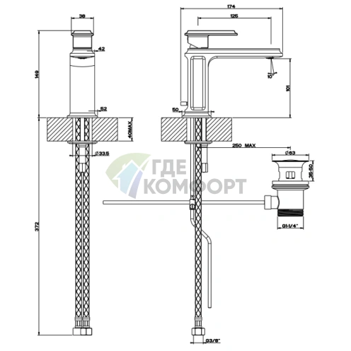 Смеситель для раковины Gessi Eleganza на 1 отверстие с донным клапаном, черный металлик (46001#706) - фото 2