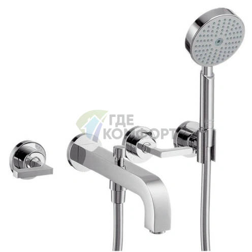 Встраиваемый смеситель для ванны AX Citterio на 3 отверстия с ручным душем, рычаговое управление, хром (39448000) - фото 1