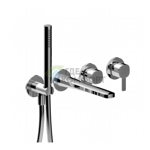 Встраиваемый смеситель для ванны Fantini Lame с ручным душем, излив 190 мм, 2 источника, хром (24 02 M121B) - фото 1