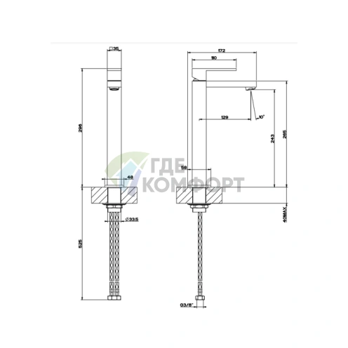 Смеситель для раковины Gessi Rettangolo с высоким изливом 128 мм, черный (11922#299) - фото 2