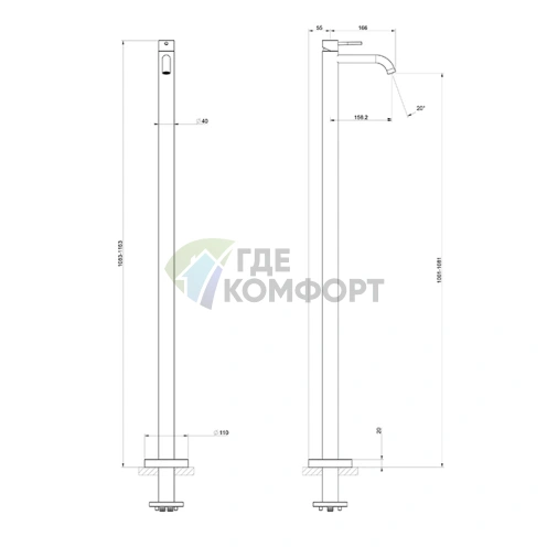 Напольный однорычажный смеситель GESSI 316 FLESSA для раковины в цвете Black XL (54097#299) - фото 2