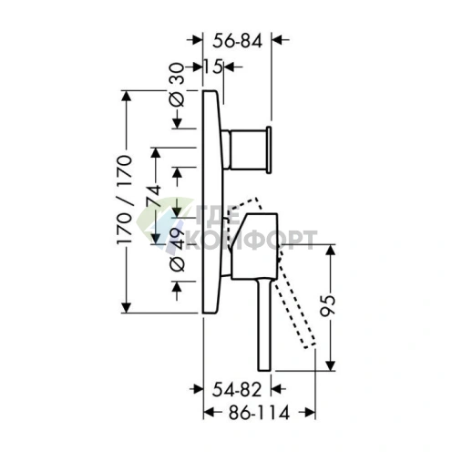 Встраиваемый однорычажный смеситель для ванны AX Starck с защитой EN1717 (хром) (10418000) - фото 2