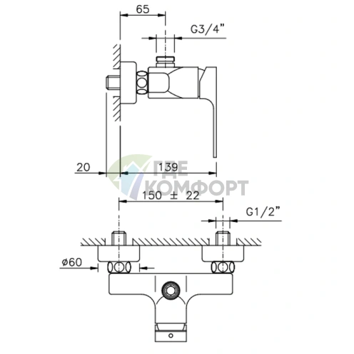 Смеситель для душа Nicolazzi Jungfrau настенный на 2 отверстия, хром (3125CR64) - фото 2