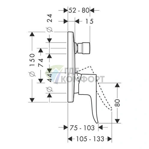 Смеситель для ванны Hansgrohe Metris со встраиваемым вакуумным переключателем и защитой EN1717 (31487000) - фото 2