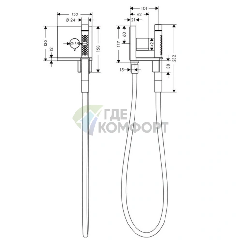 Встраиваемая система ручного душа AX ShowerCollection с запорным вентилем (хром) (10651000) - фото 2