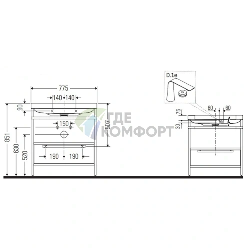 Консольный умывальник Duravit Happy D.2 Plus с ящиком, белый глянец (HP4842O2222) - фото 2