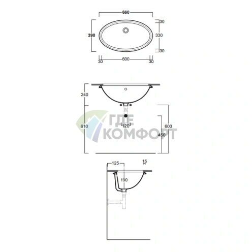 Раковина Simas Lft Spazio встраиваемая под столешницу 66х39 см белая - фото 1