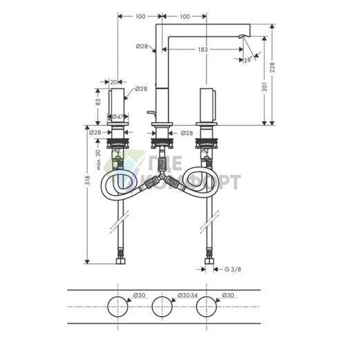 Смеситель для раковины AX Uno с донным клапаном, шлифованный никель (45133820) - фото 2