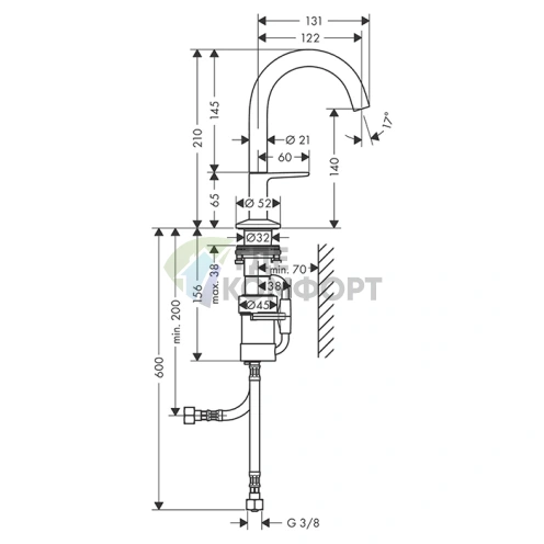 Смеситель для раковины AX One Sel 140 однорычажный, цвет шлифованный никель (48010820) - фото 2