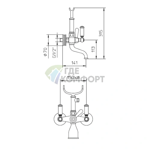 Смеситель для ванны Bossini Liberty с душем и золотым латунным шлангом (Z001103.021) - фото 2