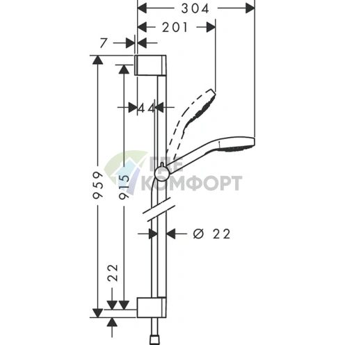 Душевой набор HG Croma Select S: штанга 900 мм, ручной душ с 3 режимами, цвет белый/хром (26570400) - фото 2