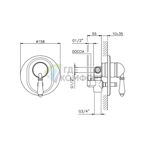 Встраиваемый смеситель для душа Nicolazzi El Capitan с переключением на 2 источника, бронза (3460BZ75) - фото 2
