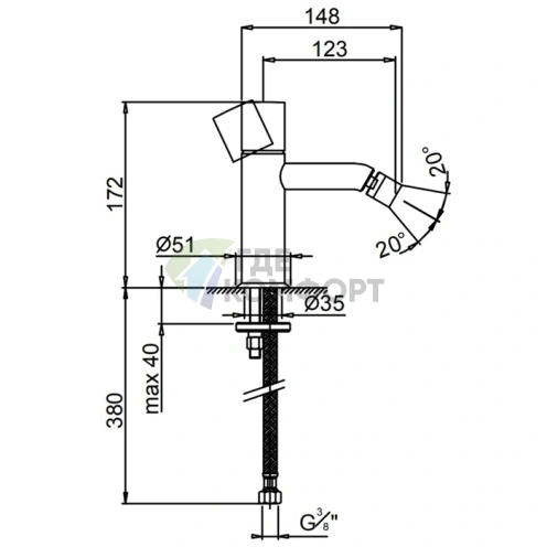 Смеситель для биде Fantini Nostromo без донного клапана (50 93 E908WF) - фото 2