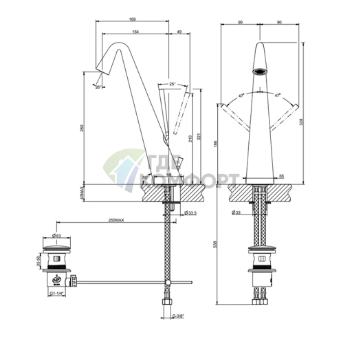 Смеситель для раковины Gessi Cono высокий, цвет Copper PVD (45004#030) - фото 2