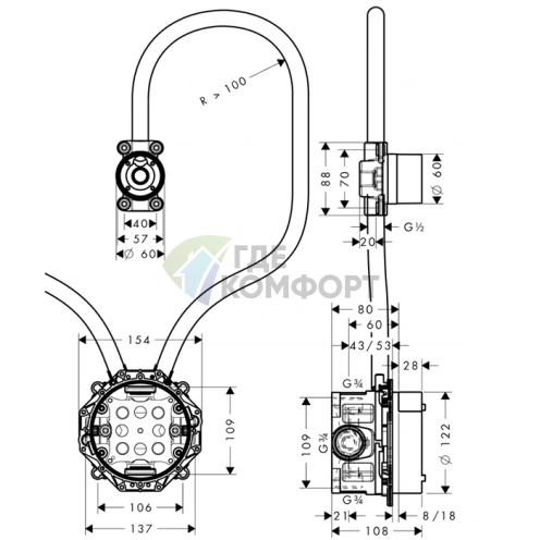 Настенный смеситель для раковины AXOR со скрытым монтажом (16180180) - фото 2