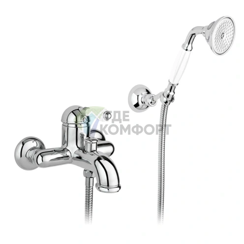 Смеситель для ванны Nicolazzi P.m. Blanc A: однорычажный настенный с ручным душем и ручками из состаренной керамики хром (3401CR76A) - фото 1