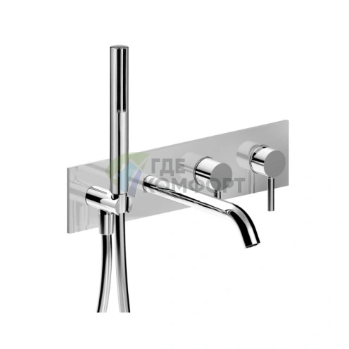 Встраиваемый смеситель Fantini Nostromo для ванны с ручным душем и изливом 200 мм (хром) (50 02 E821B) - фото 1