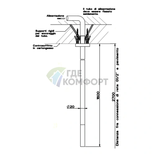 Потолочный излив GESSI 316 с дистанционным управлением, цвет Steel Brushed (54099#239) - фото 2