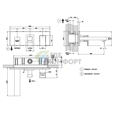 Gessi Rettangolo — встраиваемый смеситель с изливом и переключателем PULL, хром (44907#031) - фото 2
