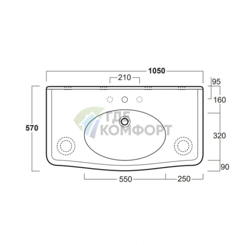 Раковина SIMAS Londra 105x57 см белая с отверстием под смеситель - фото 2