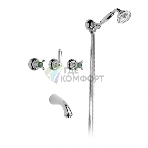 Смеситель для ванны Nicolazzi Le Pietre с двумя ручками, встроенный, включая душевой комплект, хром (2103CR09) - фото 1